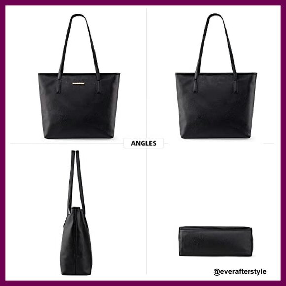 Vegan Leather Tote Bag Classic Elegant Minimal Chic Spacious Top Handle Shoulder - Picture 7 of 8